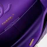 CHANEL Handbag Purple 22A Purple Caviar Quilted Small Classic Flap Light Gold Hardware - Redeluxe