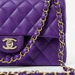 CHANEL Handbag Purple 22A Purple Caviar Quilted Small Classic Flap Light Gold Hardware - Redeluxe