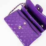CHANEL Handbag Purple 22A Purple Caviar Quilted Small Classic Flap Light Gold Hardware - Redeluxe