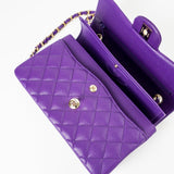 CHANEL Handbag Purple 22A Purple Caviar Quilted Small Classic Flap Light Gold Hardware - Redeluxe