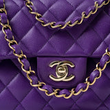 CHANEL Handbag Purple 22A Purple Caviar Quilted Small Classic Flap Light Gold Hardware - Redeluxe