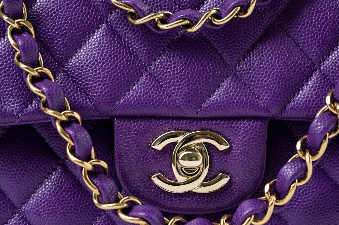 CHANEL Handbag Purple 22A Purple Caviar Quilted Small Classic Flap Light Gold Hardware - Redeluxe