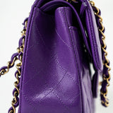 CHANEL Handbag Purple 22A Purple Caviar Quilted Small Classic Flap Light Gold Hardware - Redeluxe