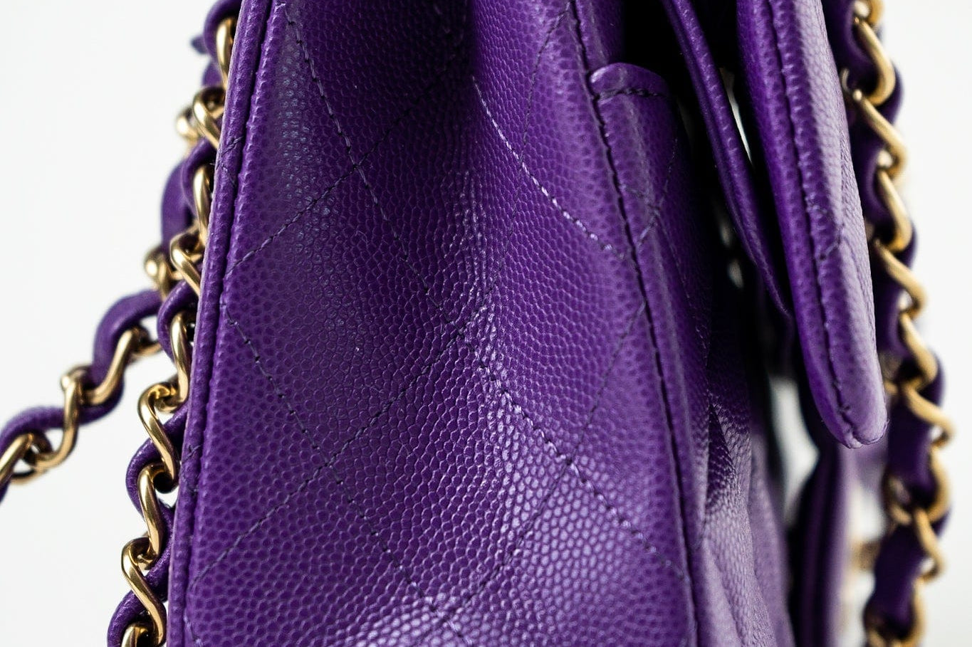 CHANEL Handbag Purple 22A Purple Caviar Quilted Small Classic Flap Light Gold Hardware - Redeluxe