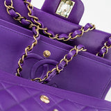CHANEL Handbag Purple 22A Purple Caviar Quilted Small Classic Flap Light Gold Hardware - Redeluxe