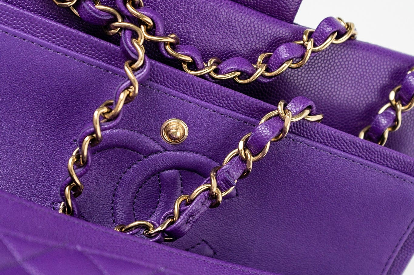 CHANEL Handbag Purple 22A Purple Caviar Quilted Small Classic Flap Light Gold Hardware - Redeluxe