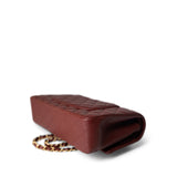 CHANEL Handbag Red 18C Dark Red Glittery Caviar Quilted Classic Flap Aged Gold Hardware - Redeluxe