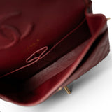 CHANEL Handbag Red 18C Dark Red Glittery Caviar Quilted Classic Flap Aged Gold Hardware - Redeluxe