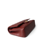 CHANEL Handbag Red 18C Dark Red Glittery Caviar Quilted Classic Flap Aged Gold Hardware - Redeluxe