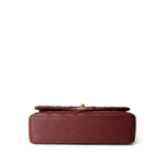 CHANEL Handbag Red 18C Dark Red Glittery Caviar Quilted Classic Flap Aged Gold Hardware - Redeluxe