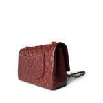 CHANEL Handbag Red 18C Dark Red Glittery Caviar Quilted Classic Flap Aged Gold Hardware - Redeluxe