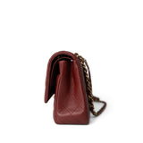 CHANEL Handbag Red 18C Dark Red Glittery Caviar Quilted Classic Flap Aged Gold Hardware - Redeluxe