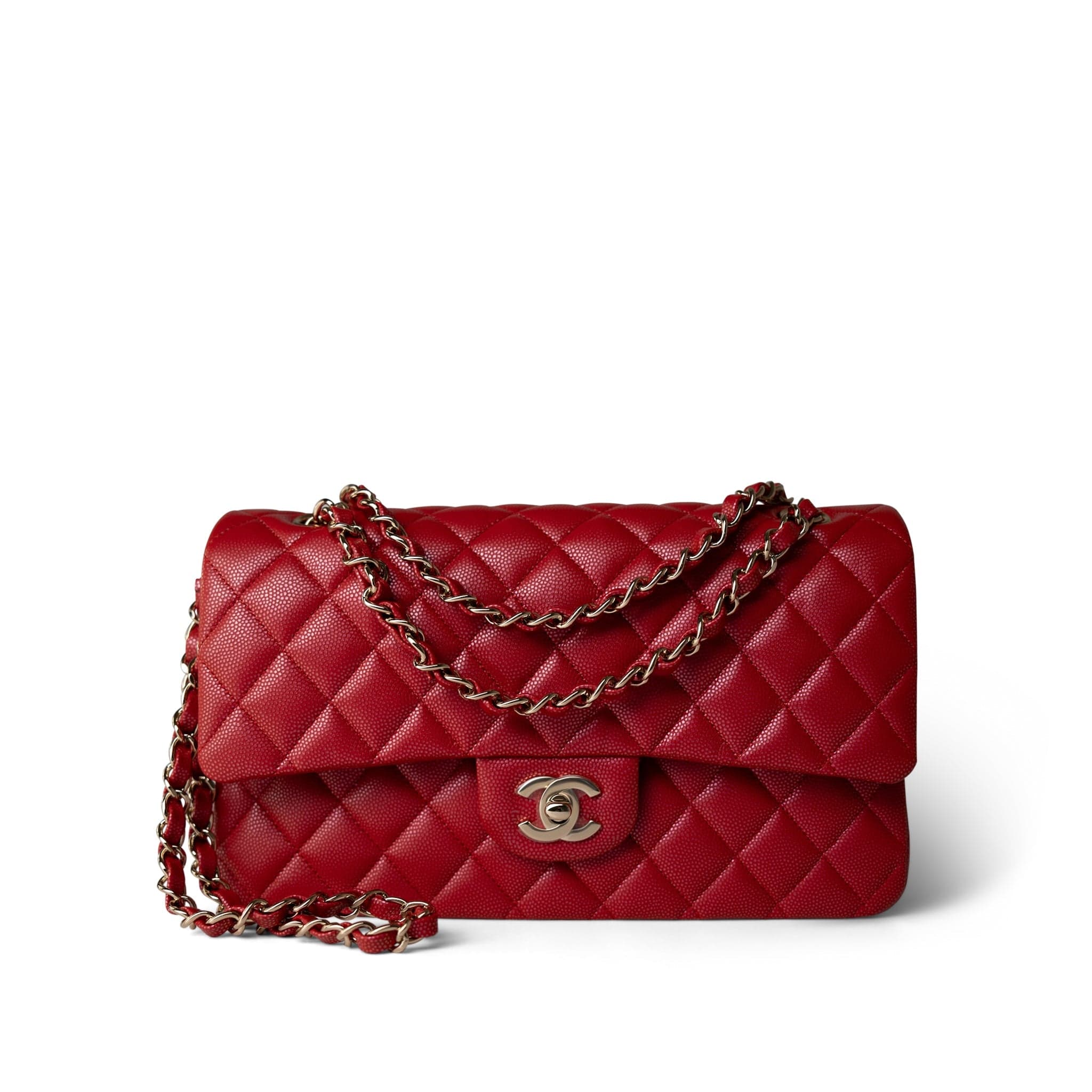 CHANEL Handbag red 21S Iridescent Red Classic Flap Medium Light Gold Hardware - Redeluxe