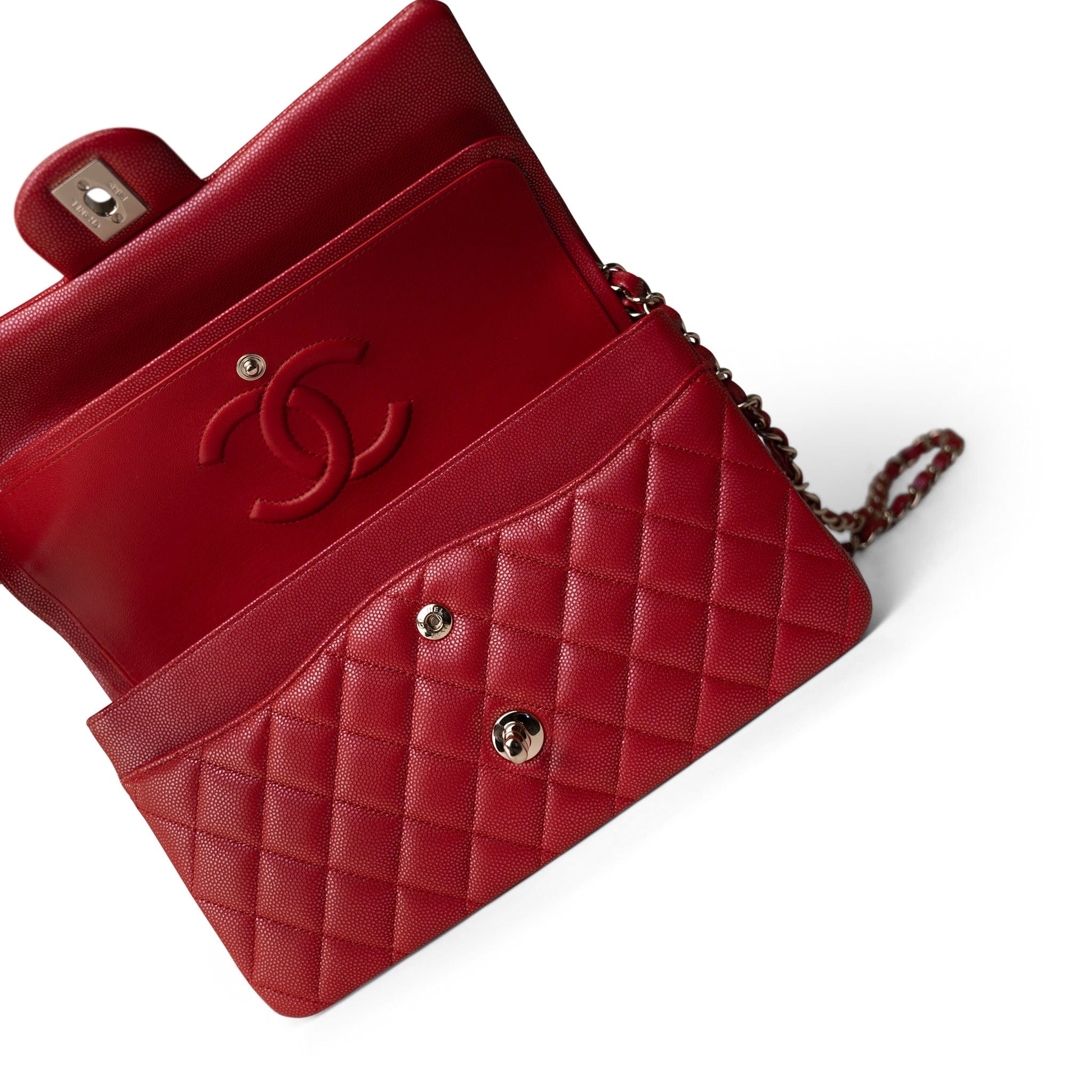 CHANEL Handbag red 21S Iridescent Red Classic Flap Medium Light Gold Hardware - Redeluxe