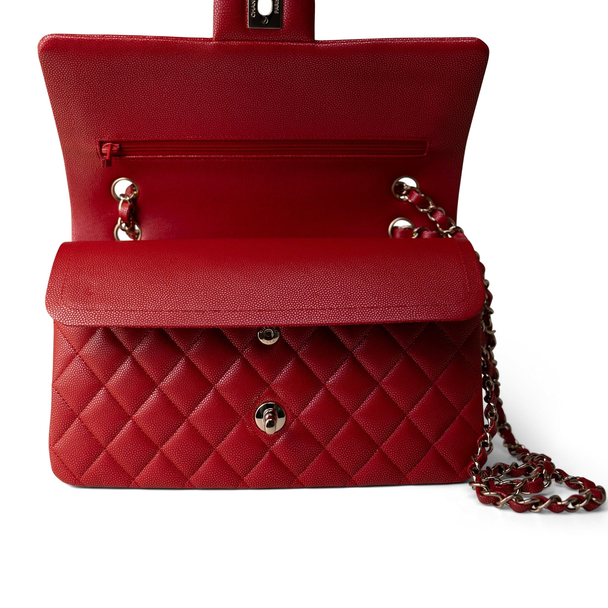 CHANEL Handbag red 21S Iridescent Red Classic Flap Medium Light Gold Hardware - Redeluxe