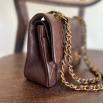 CHANEL Handbag Vintage Brown Lambskin Quilted Classic Flap Small Gold Hardware - Redeluxe