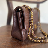 CHANEL Handbag Vintage Brown Lambskin Quilted Classic Flap Small Gold Hardware - Redeluxe