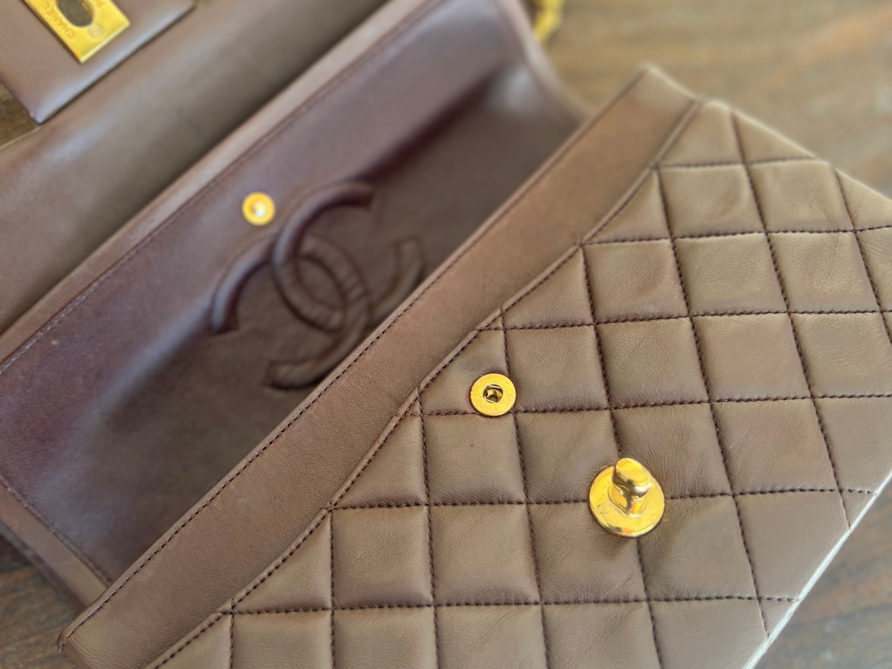 CHANEL Handbag Vintage Brown Lambskin Quilted Classic Flap Small Gold Hardware - Redeluxe