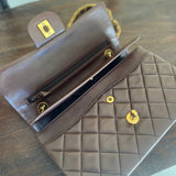 CHANEL Handbag Vintage Brown Lambskin Quilted Classic Flap Small Gold Hardware - Redeluxe