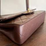 CHANEL Handbag Vintage Brown Lambskin Quilted Classic Flap Small Gold Hardware - Redeluxe