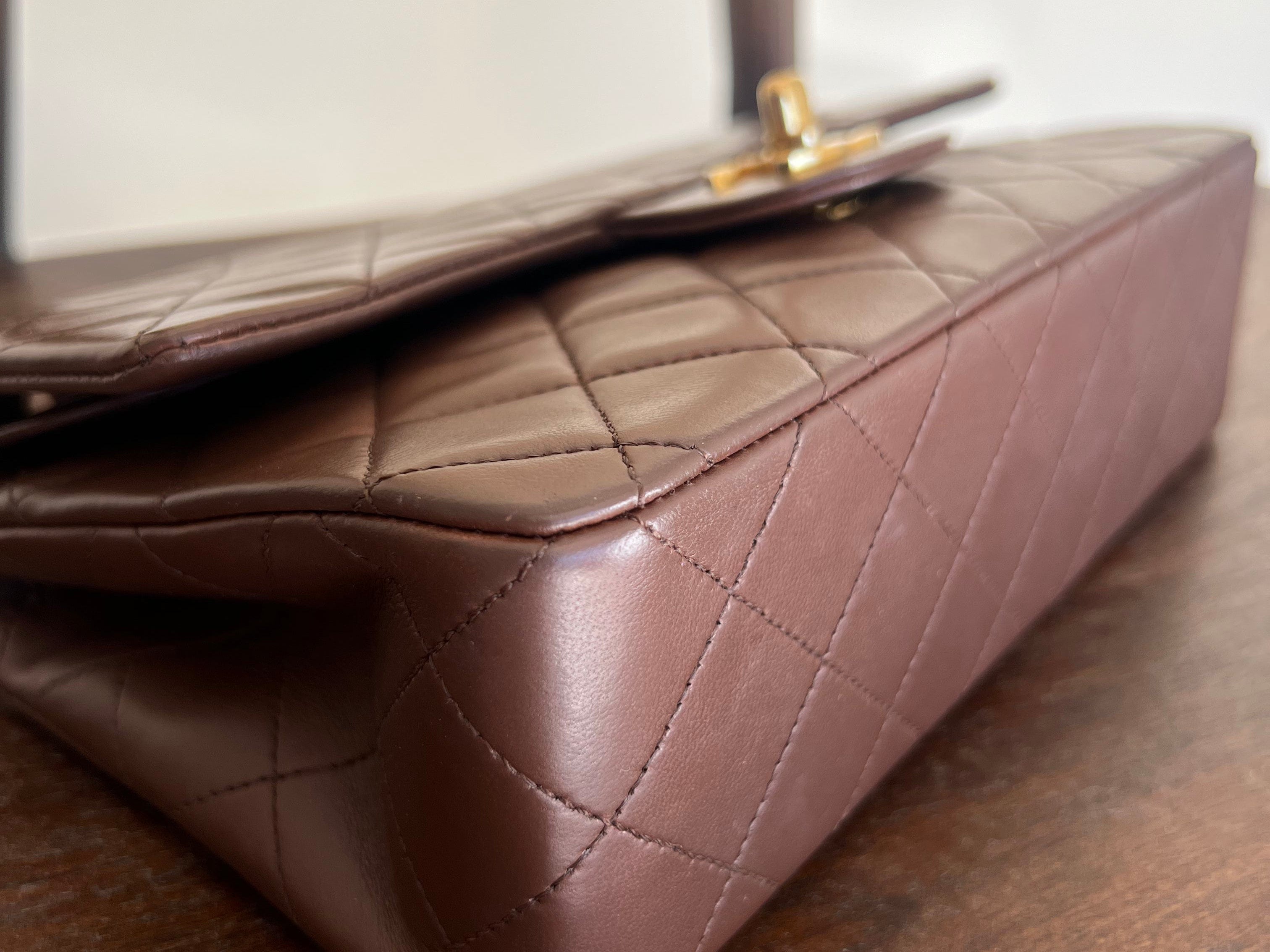 CHANEL Handbag Vintage Brown Lambskin Quilted Classic Flap Small Gold Hardware - Redeluxe