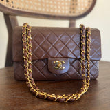 CHANEL Handbag Vintage Brown Lambskin Quilted Classic Flap Small Gold Hardware - Redeluxe