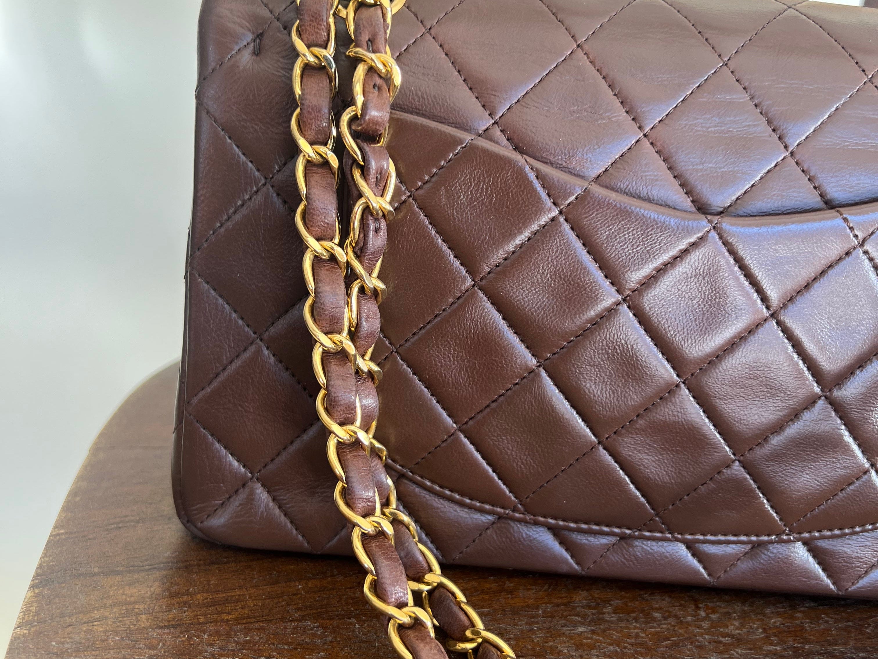 CHANEL Handbag Vintage Brown Lambskin Quilted Classic Flap Small Gold Hardware - Redeluxe