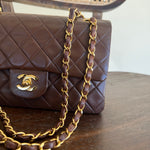 CHANEL Handbag Vintage Brown Lambskin Quilted Classic Flap Small Gold Hardware - Redeluxe