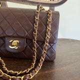 CHANEL Handbag Vintage Brown Lambskin Quilted Classic Flap Small Gold Hardware - Redeluxe
