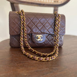 CHANEL Handbag Vintage Brown Lambskin Quilted Classic Flap Small Gold Hardware - Redeluxe