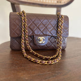 CHANEL Handbag Vintage Brown Lambskin Quilted Classic Flap Small Gold Hardware - Redeluxe