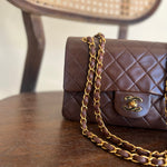 CHANEL Handbag Vintage Brown Lambskin Quilted Classic Flap Small Gold Hardware - Redeluxe