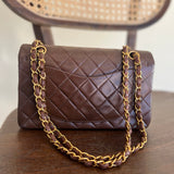 CHANEL Handbag Vintage Brown Lambskin Quilted Classic Flap Small Gold Hardware - Redeluxe