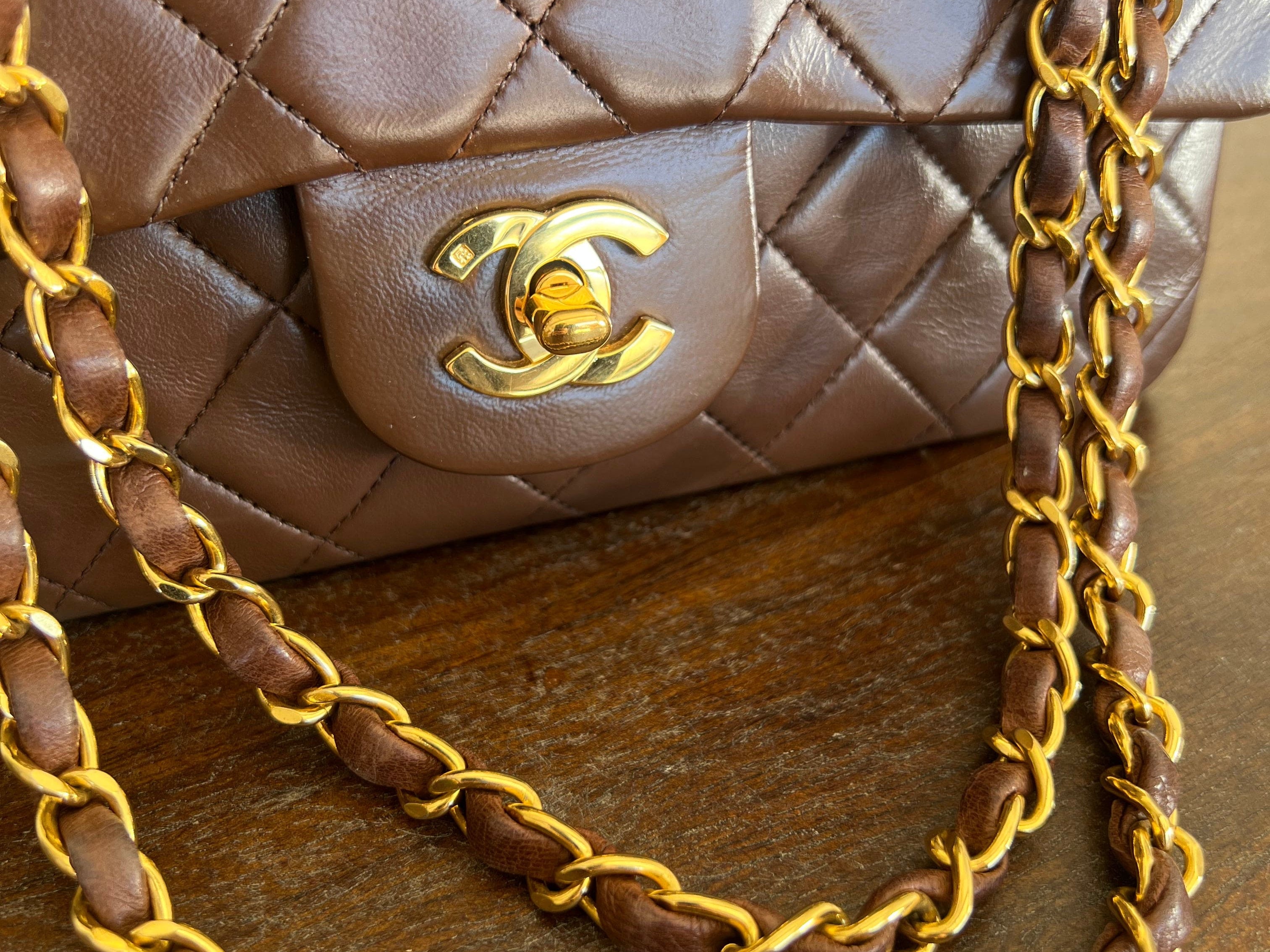 CHANEL Handbag Vintage Brown Lambskin Quilted Classic Flap Small Gold Hardware - Redeluxe