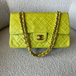 CHANEL Handbag Vintage Neon Green Lambskin Quilted Classic Double Flap Medium Gold Hardware - Redeluxe