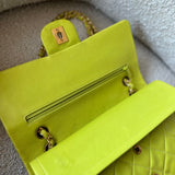CHANEL Handbag Vintage Neon Green Lambskin Quilted Classic Double Flap Medium Gold Hardware - Redeluxe