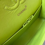 CHANEL Handbag Vintage Neon Green Lambskin Quilted Classic Double Flap Medium Gold Hardware - Redeluxe