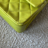 CHANEL Handbag Vintage Neon Green Lambskin Quilted Classic Double Flap Medium Gold Hardware - Redeluxe