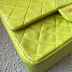 CHANEL Handbag Vintage Neon Green Lambskin Quilted Classic Double Flap Medium Gold Hardware - Redeluxe