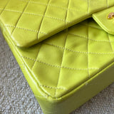 CHANEL Handbag Vintage Neon Green Lambskin Quilted Classic Double Flap Medium Gold Hardware - Redeluxe