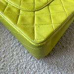 CHANEL Handbag Vintage Neon Green Lambskin Quilted Classic Double Flap Medium Gold Hardware - Redeluxe