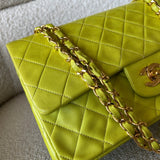 CHANEL Handbag Vintage Neon Green Lambskin Quilted Classic Double Flap Medium Gold Hardware - Redeluxe