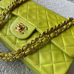 CHANEL Handbag Vintage Neon Green Lambskin Quilted Classic Double Flap Medium Gold Hardware - Redeluxe