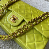 CHANEL Handbag Vintage Neon Green Lambskin Quilted Classic Double Flap Medium Gold Hardware - Redeluxe