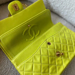 CHANEL Handbag Vintage Neon Green Lambskin Quilted Classic Double Flap Medium Gold Hardware - Redeluxe