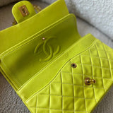 CHANEL Handbag Vintage Neon Green Lambskin Quilted Classic Double Flap Medium Gold Hardware - Redeluxe
