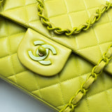 CHANEL Handbag Vintage Neon Green Lambskin Quilted Classic Flap Medium - Redeluxe