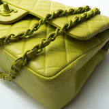 CHANEL Handbag Vintage Neon Green Lambskin Quilted Classic Flap Medium - Redeluxe