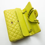 CHANEL Handbag Vintage Neon Green Lambskin Quilted Classic Flap Medium - Redeluxe