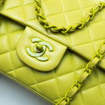 CHANEL Handbag Vintage Neon Green Lambskin Quilted Classic Flap Medium - Redeluxe